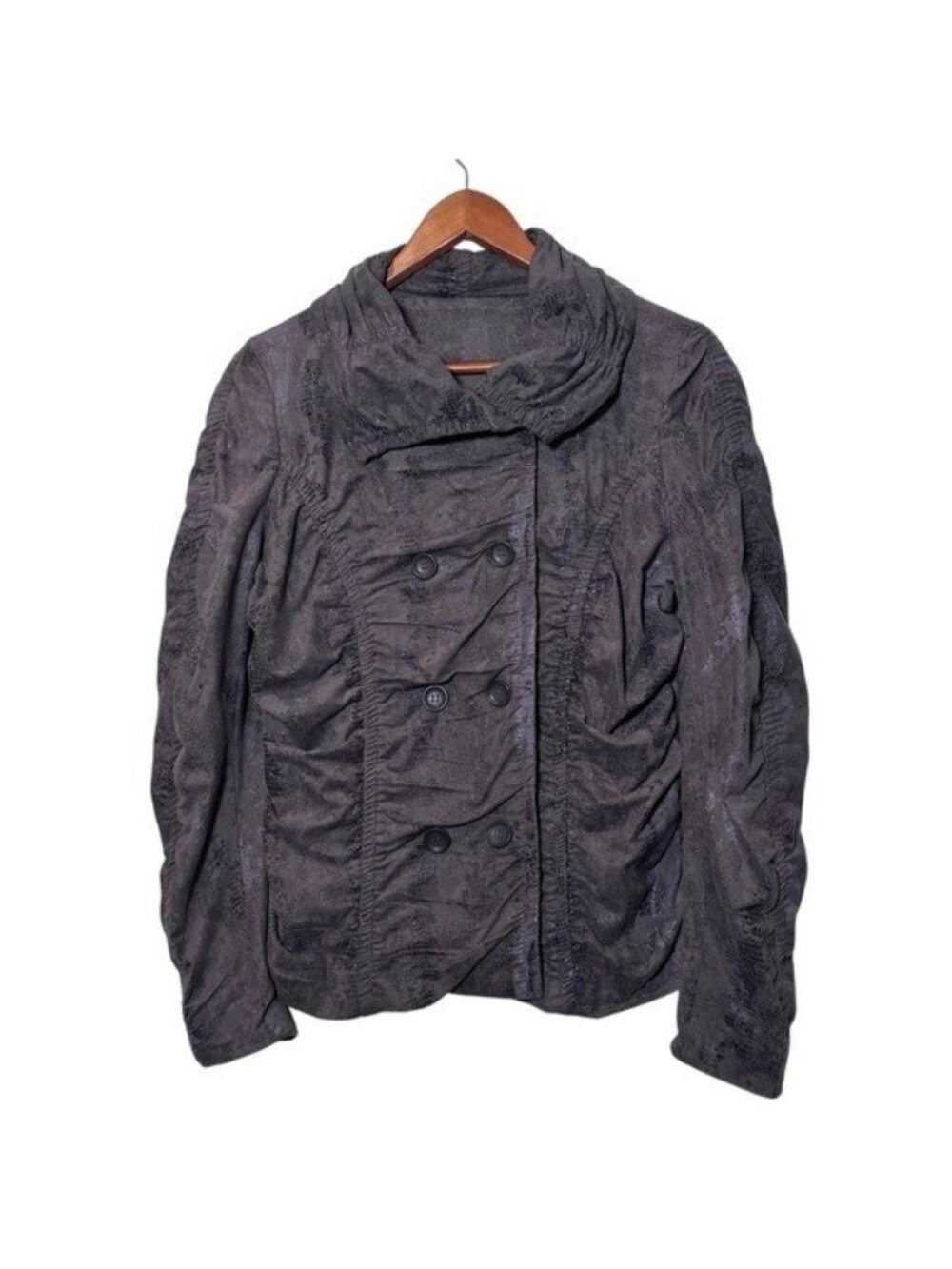 Joseph Ribkoff Women's 10 Double Breasted Jacket Ruched Lightweight Gray Purple